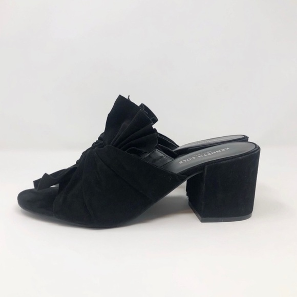 KENNETH COLE Vali Black Suede Bow Mule Heel Block Sandal Shoes - Picture 3 of 5